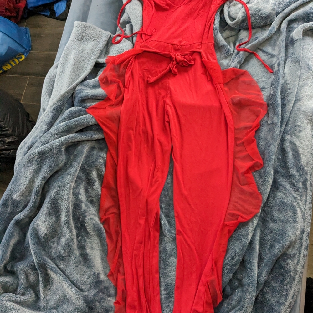 A Red Ruffle Jumpsuit - Picture 4 of 4